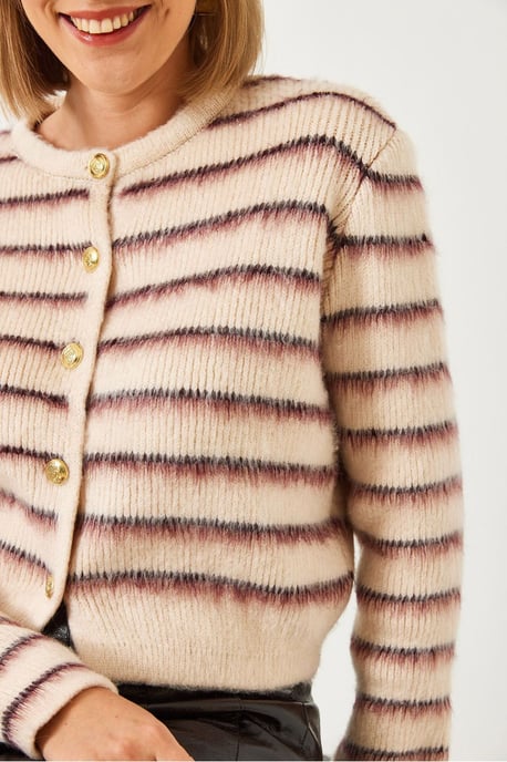 Gestreifter Knopf-Crop-Cardigan - Image 4