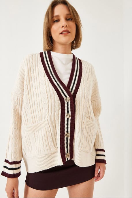 Strickjacke mit V-Ausschnitt und Taschen aus strukturiertem Material - Image 1