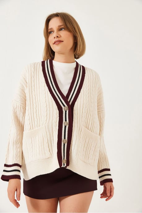 Strickjacke mit V-Ausschnitt und Taschen aus strukturiertem Material - Image 2