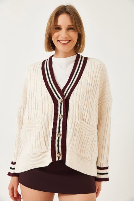 Strickjacke mit V-Ausschnitt und Taschen aus strukturiertem Material - Image 3