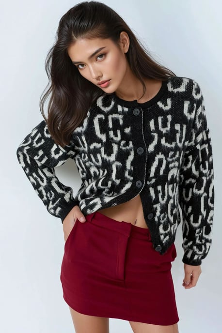 Jacquard Langarm-Button-Cardigan - Image 1