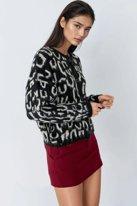 Jacquard Langarm-Button-Cardigan - Image 2