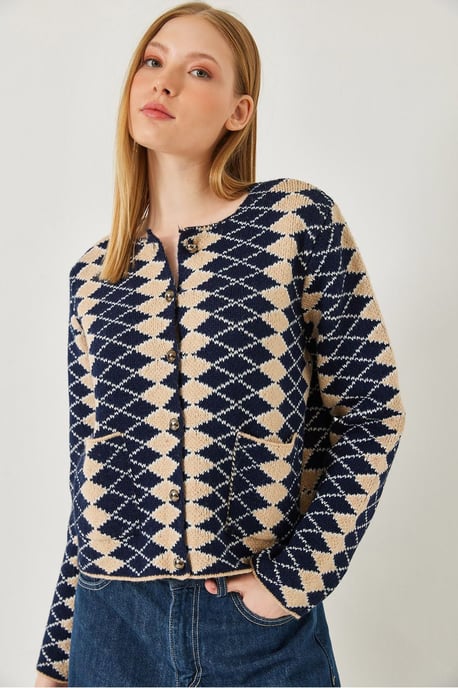 Rippstrukturiertes, gemustertes Kurzes Cardigan mit Knopfverschluss - Image 1