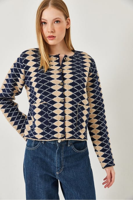 Rippstrukturiertes, gemustertes Kurzes Cardigan mit Knopfverschluss - Image 2