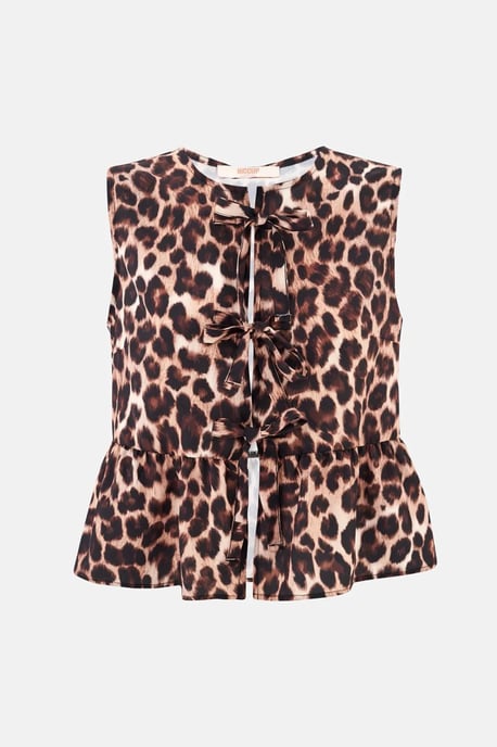 Reguläre Passform Bluse mit Leopardenmuster und Schleifendetail - Image 2