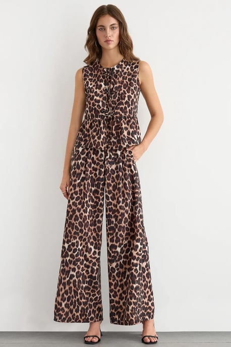 Reguläre Passform Bluse mit Leopardenmuster und Schleifendetail - Image 3