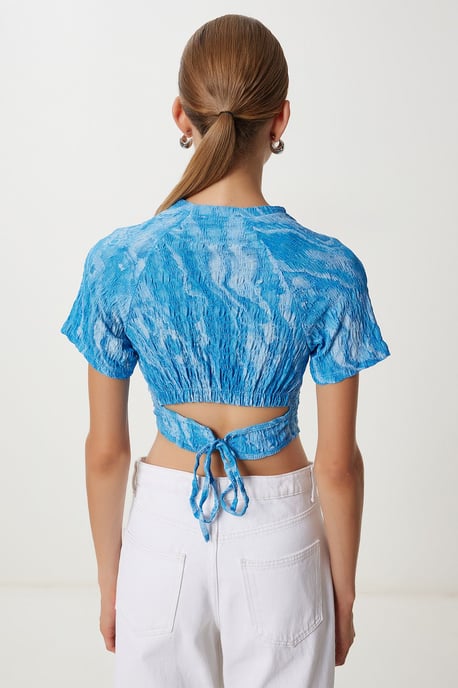 Abstraktes Druck Kurzarm Slim Fit Crop-Bluse - Image 5
