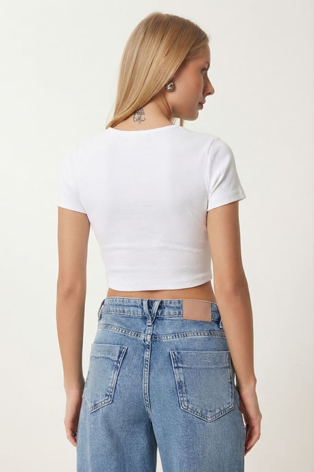 V-Ausschnitt Rippen Crop Top - Image 4