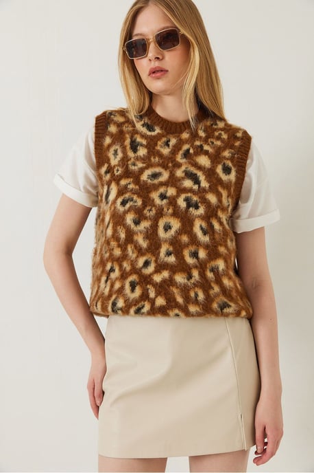 Leopardenmuster Rippstrick-Westenpullover - Image 2