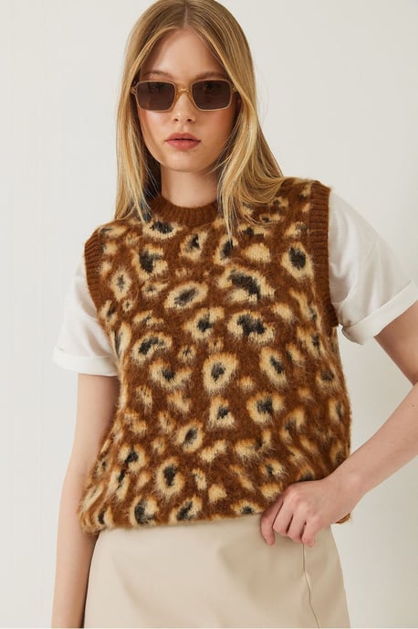 Leopardenmuster Rippstrick-Westenpullover - Image 3