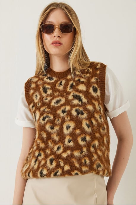 Leopardenmuster Rippstrick-Westenpullover - Image 4
