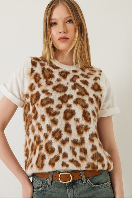 Bianco Lucci Leoprint Rippstrick-Weste - Mehrfarbig - Image 1