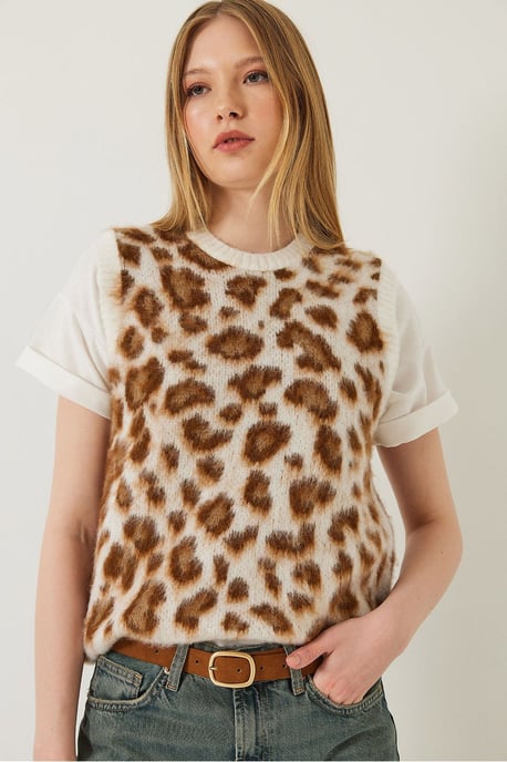 Bianco Lucci Leoprint Rippstrick-Weste - Mehrfarbig - Image 2