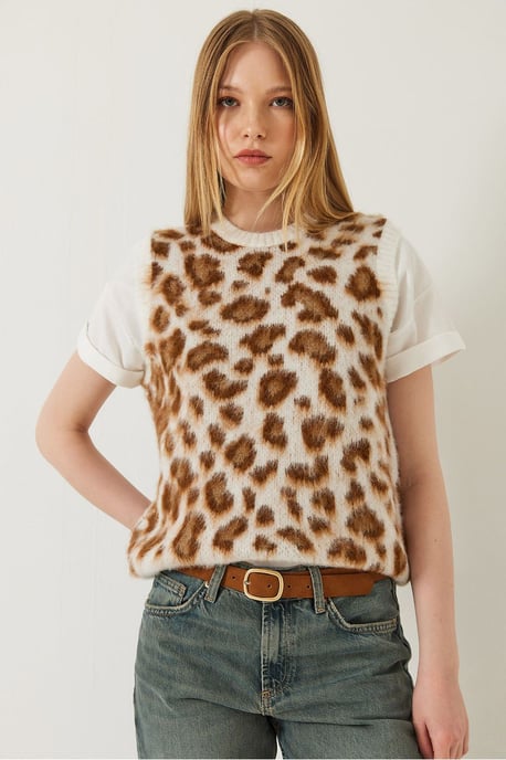 Bianco Lucci Leoprint Rippstrick-Weste - Mehrfarbig - Image 3