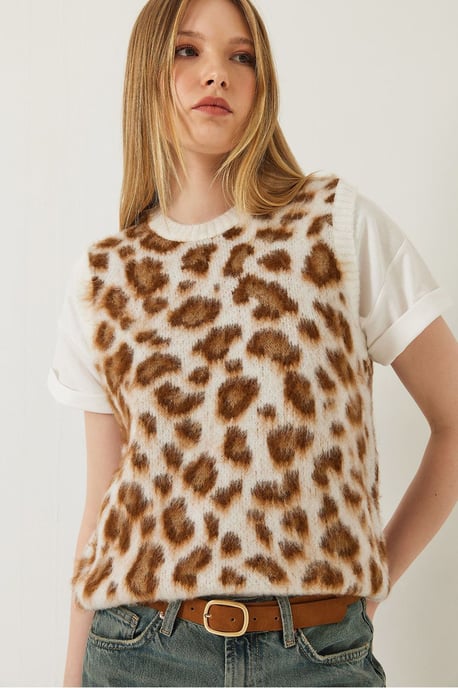 Bianco Lucci Leoprint Rippstrick-Weste - Mehrfarbig - Image 4
