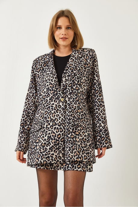 Leopardenmuster-Jacke und weit geschnittene Hose Set - Image 2