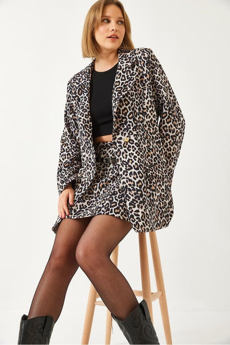 Leopardenmuster-Jacke und weit geschnittene Hose Set - Image 4
