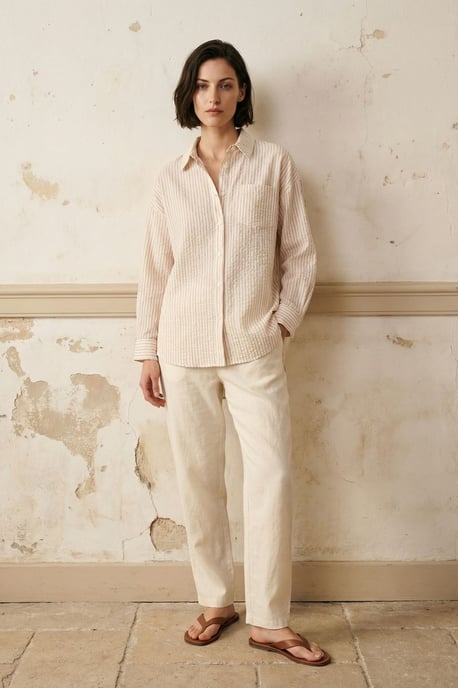 Gestreiftes Leinenmischung Button-Up Hemd - Image 1