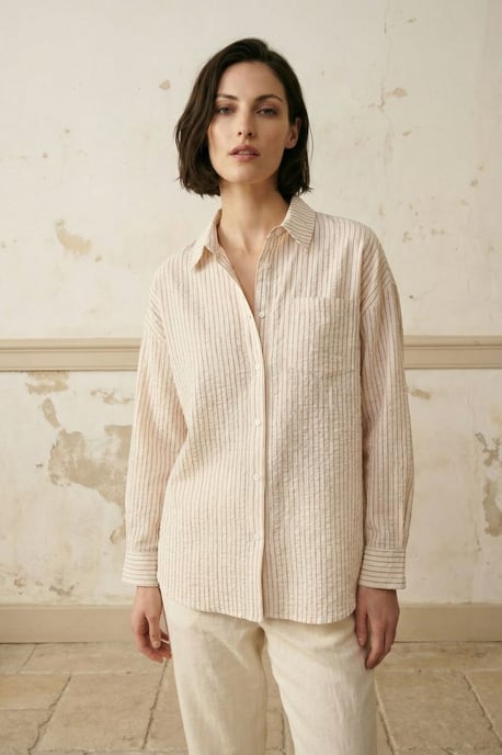 Gestreiftes Leinenmischung Button-Up Hemd - Image 2