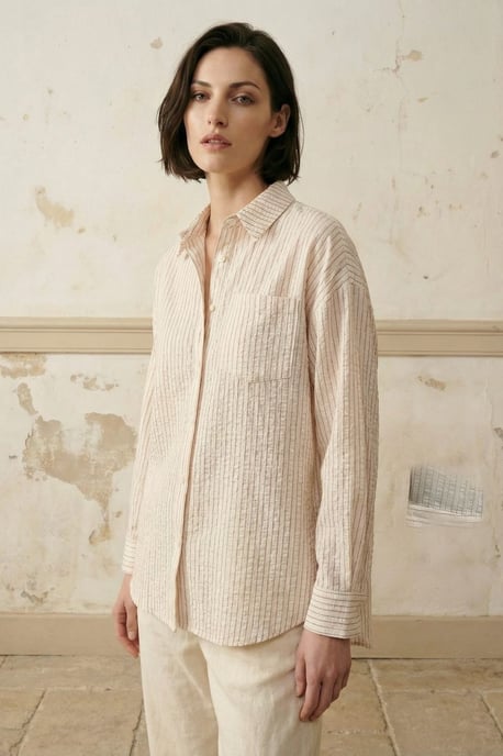 Gestreiftes Leinenmischung Button-Up Hemd - Image 3