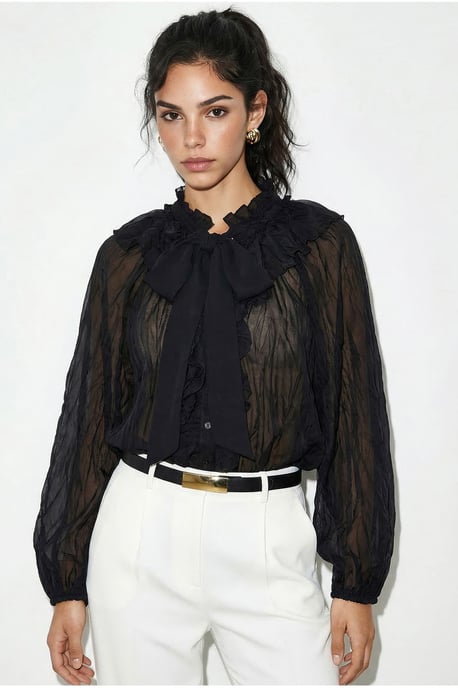 Bluse aus Krepp mit Knöpfen und Schleifendetail - Image 2