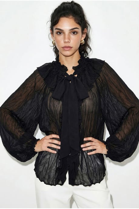 Bluse aus Krepp mit Knöpfen und Schleifendetail - Image 3