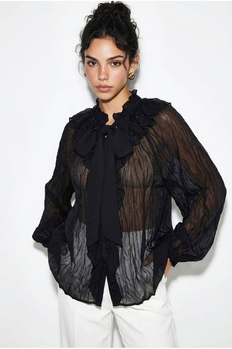 Bluse aus Krepp mit Knöpfen und Schleifendetail - Image 4