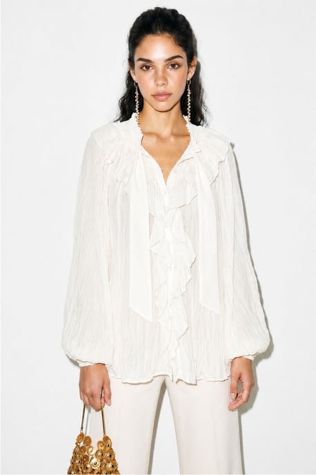Bluse aus Krepp mit Knöpfen und Schleifendetail - Image 3