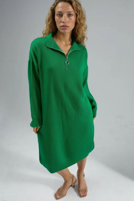 Rippstrick-Midikleid mit Reißverschlusskragen - Image 1
