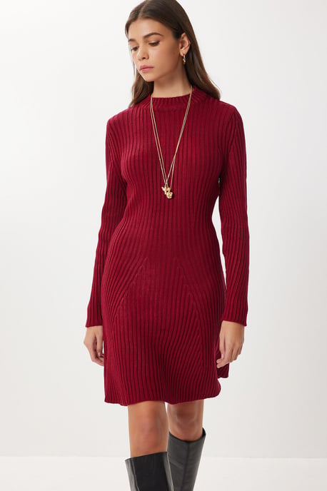 Geripptes A-Linien Strick-Minikleid - Image 1