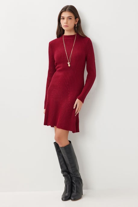 Geripptes A-Linien Strick-Minikleid - Image 2