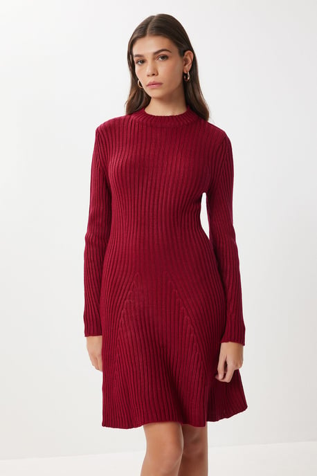 Geripptes A-Linien Strick-Minikleid - Image 3