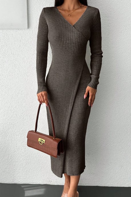 Rippoptik Bootsausschnitt Bodycon Midi-Kleid - Image 3