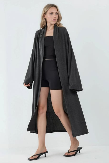 Lässiger Langarm-Cardigan mit offenem Vorderteil und Schalkragen - Image 2