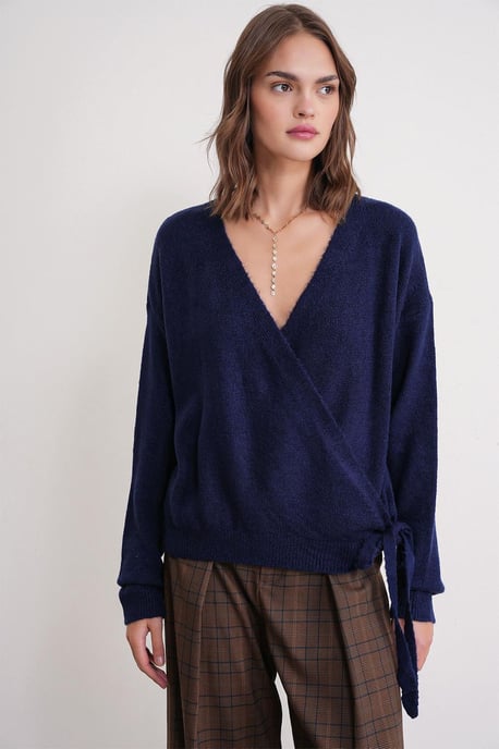 Rippstrick V-Ausschnitt Cardigan mit Bindeband - Image 2