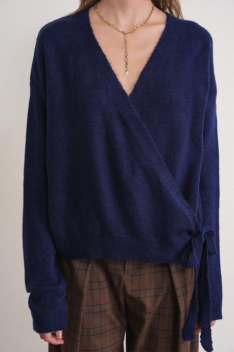Rippstrick V-Ausschnitt Cardigan mit Bindeband - Image 6