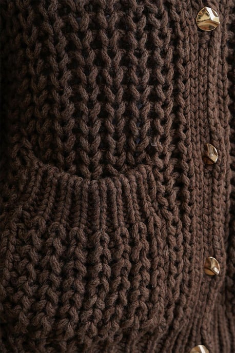 Übergroßer Gerippter Strickcardigan mit V-Ausschnitt und Taschen - Image 3