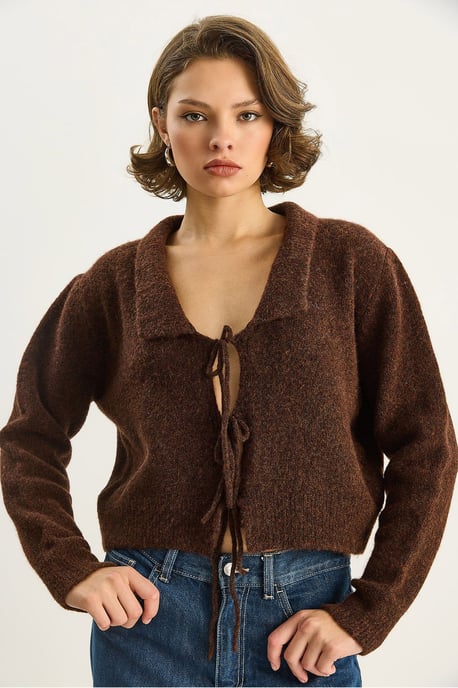 Übergroßer V-Ausschnitt mit Bindegürtel Rippstrick-Cardigan - Image 5