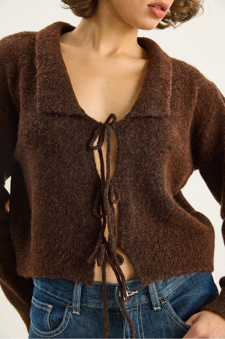 Übergroßer V-Ausschnitt mit Bindegürtel Rippstrick-Cardigan - Image 6