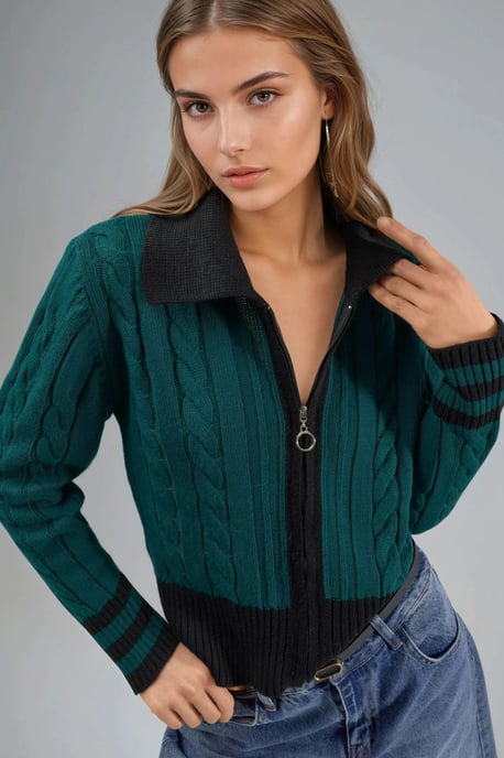 Poloshirt-Kragen mit Reißverschluss Strickjacke - Image 1