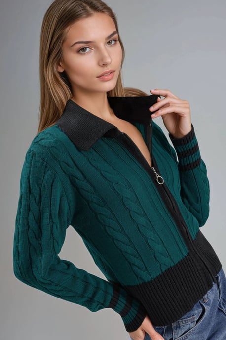 Poloshirt-Kragen mit Reißverschluss Strickjacke - Image 4