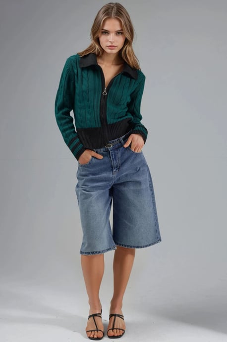 Poloshirt-Kragen mit Reißverschluss Strickjacke - Image 5