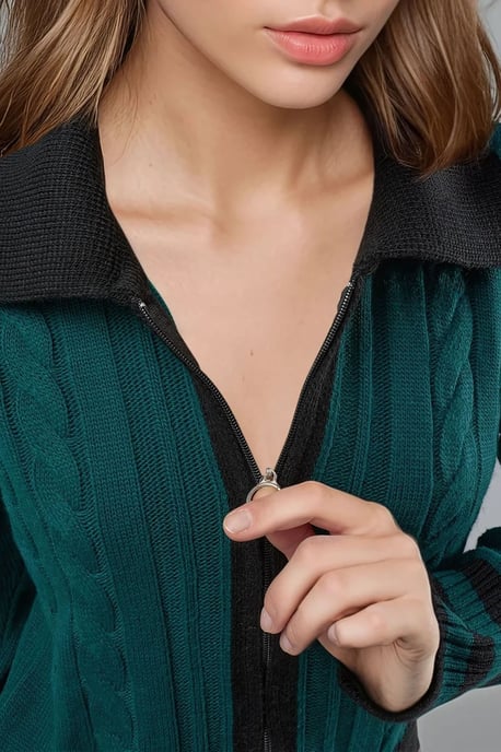 Poloshirt-Kragen mit Reißverschluss Strickjacke - Image 6