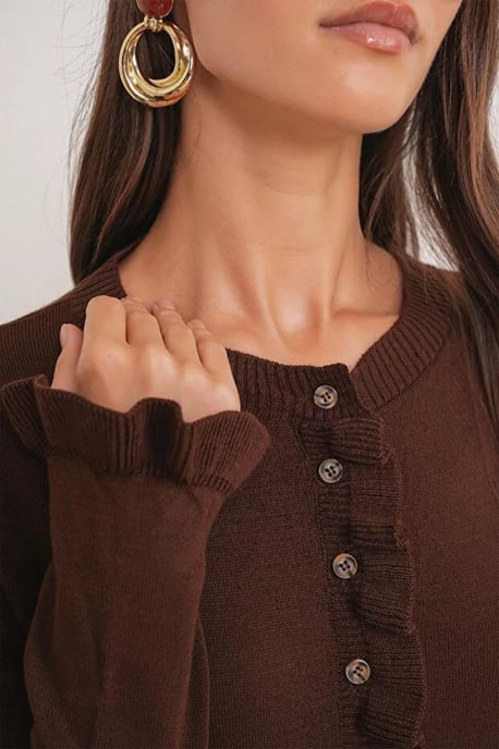 Rüschiger Gerippter Strickcardigan - Image 2