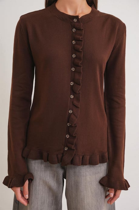Rüschiger Gerippter Strickcardigan - Image 3