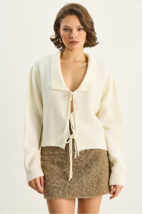 Übergroße V-Ausschnitt-Ripp-Strickjacke mit Bindeband - Image 2