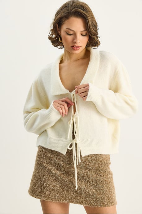 Übergroße V-Ausschnitt-Ripp-Strickjacke mit Bindeband - Image 5