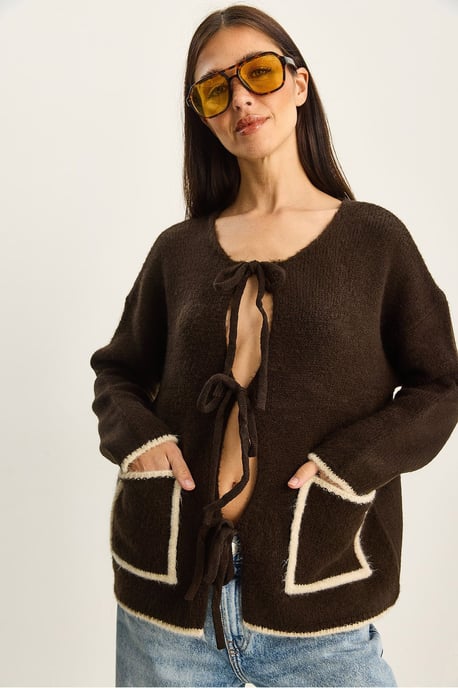 Oversized Strickcardigan mit Bindegurt - Image 3