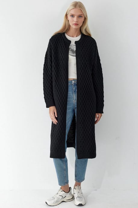 Langgestreifter, gerippter Cardigan mit Reißverschluss vorne - Image 1
