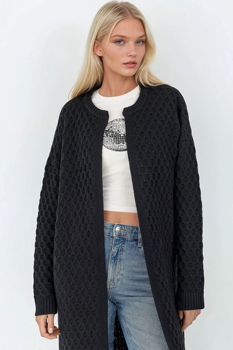 Langgestreifter, gerippter Cardigan mit Reißverschluss vorne - Image 4
